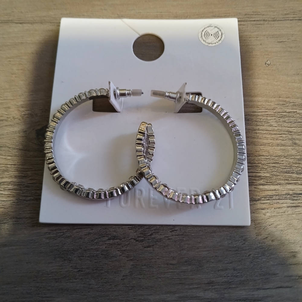 Forever 21 silver hoop earrings with cubic zirconia